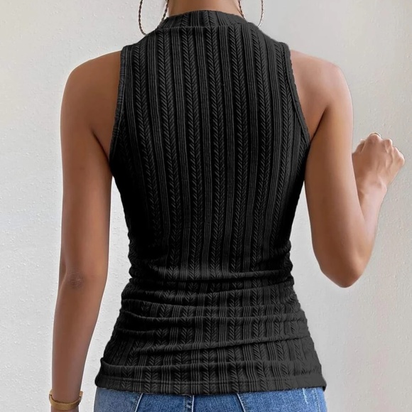 Fitted Ribbed Knit Mock Neck Tank Top - Picture 10 of 10